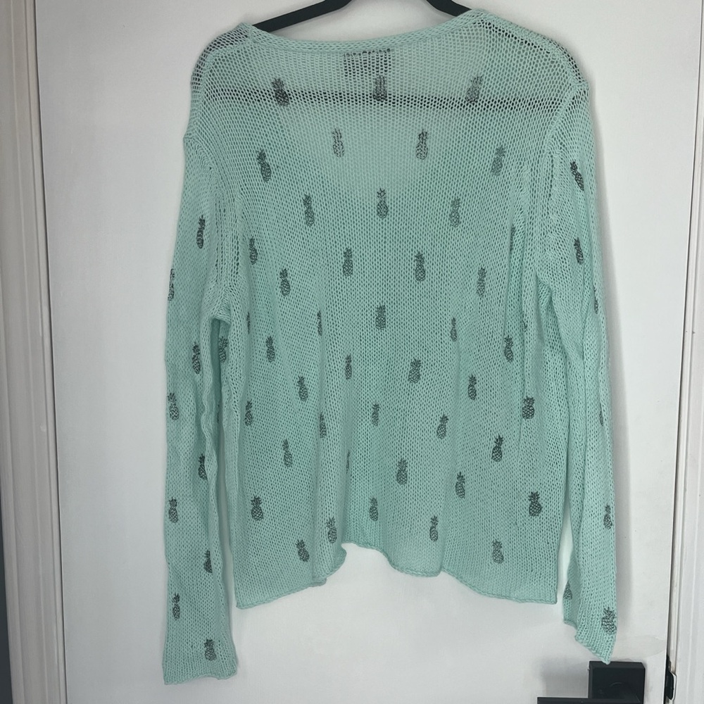Wooden Ships Light Green Pineapple V-Neck Sweater - Picture 2 of 4
